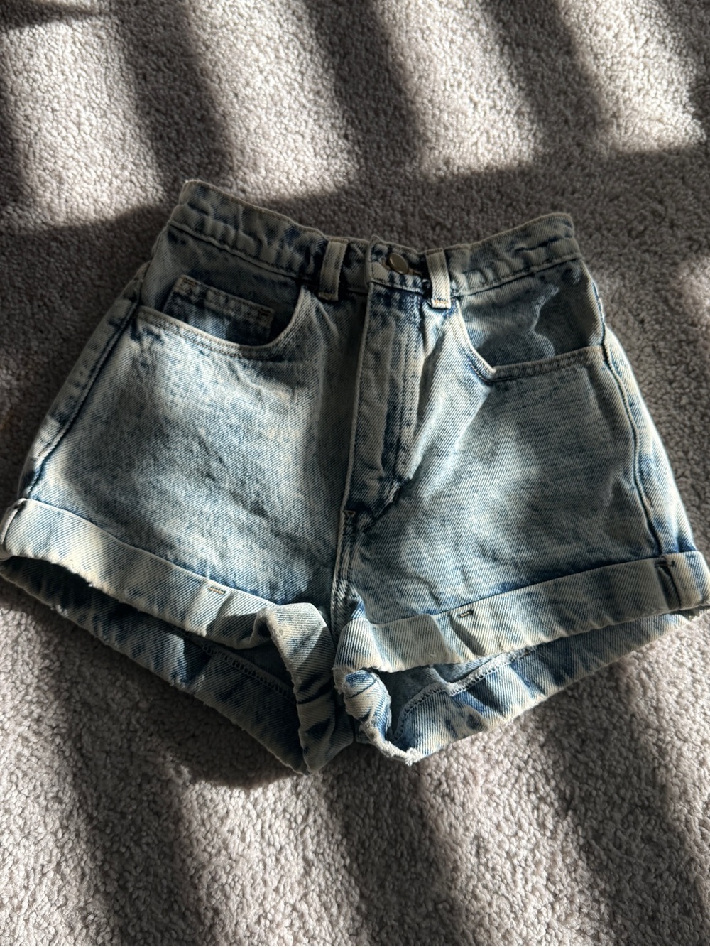 American Apparel Light Blue High-Rise Rolled Hem Denim Shorts